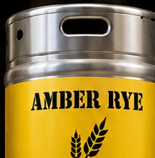 Silver keg with Kenmore Gold band reading Amber Rye
